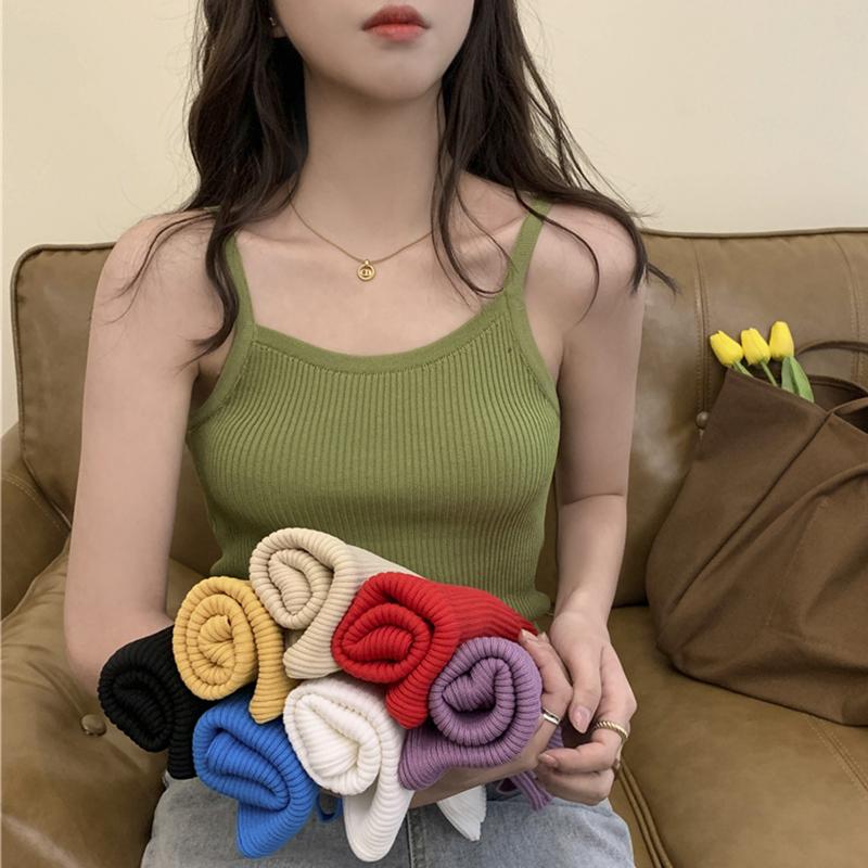 

Women's Tanks & Camis AOSSVIAO Knitted Tank Top Shirt Sexy Crop Tops Women Cotton Sleeveless Vest Casual Streetwear Clothing For 2022, White