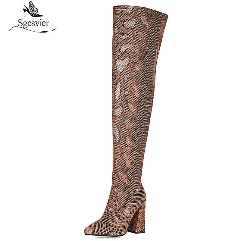 

Sgesvier 2020 Winter Leopard Brown Long Boots new Women High Heel Boot Pointed Toe Sexy Shoes Thigh High Over-the-Knee Boots