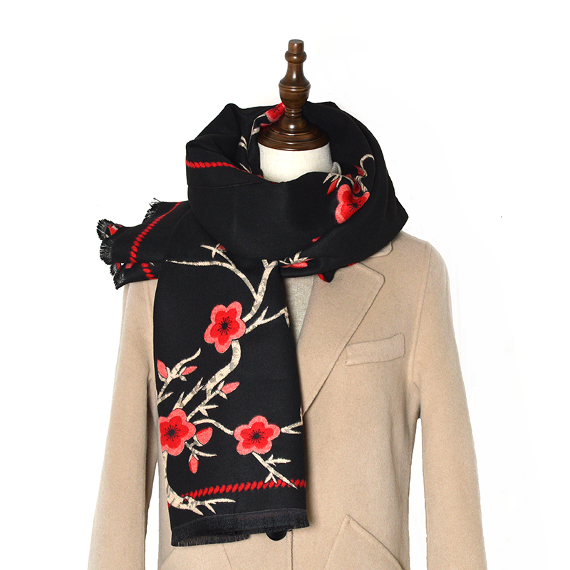 

2021 New Brand Double-sided Plum Blossom Women Winter Warm Cashmere Shawl Scarf Printing Soft Thin Blanket Holiday Gifts 894p