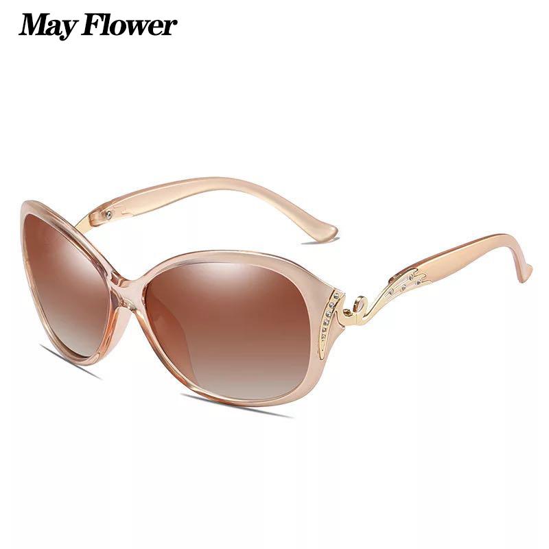 

Sunglasses May Flower Polarized UV400 Protection Fashion Eyewear With Rhinestone Brand Design Sun Glasses For Women De Sol