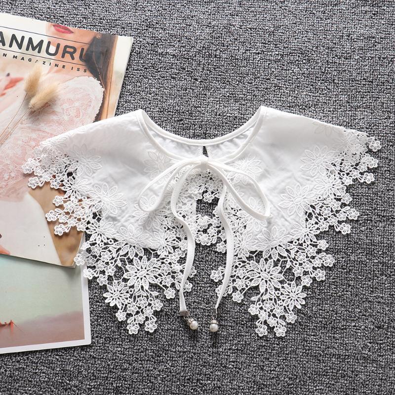 

Elegant Dress Cotton White Lapel Fake Collar for Women Floral Embroidery Korean False Collar Neck Shawl Wrap Detachable1