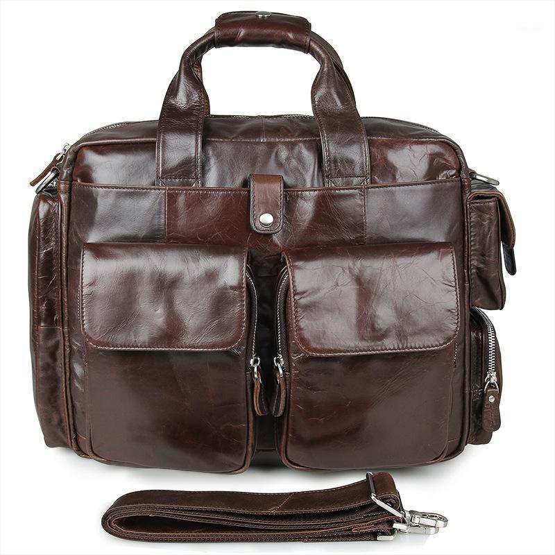 

New Fashion Cowhide Male Commercial Briefcase Real Leather Vintage Men's Messenger Bag Casual Natural Cowskin Business Bag1, Brown