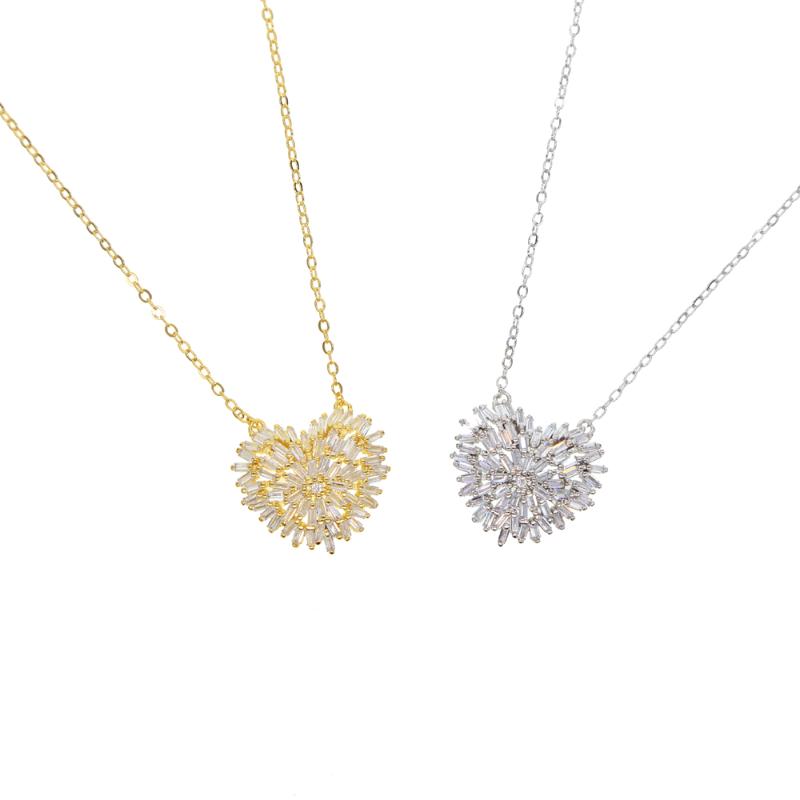 

Gold silver color 41+5cm wedding cz sparking bling Heart pendant necklace for girlfriend gift