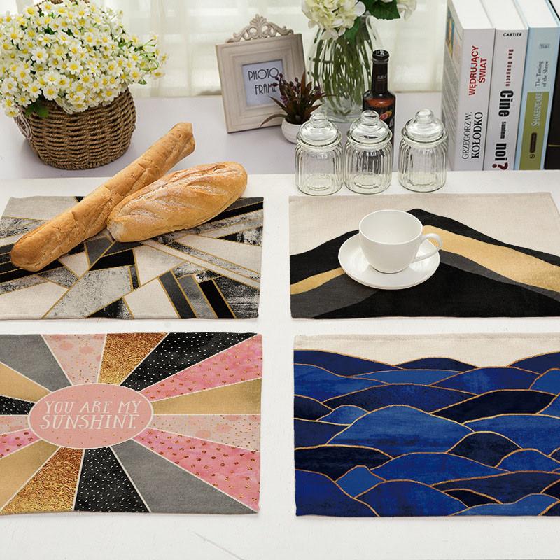 

1Pcs Colorful Geometric Stripe Kitchen Placemat Dining Table Mat Cotton Linen Pads Cup Mats 42*32cm Home Decor MG0031