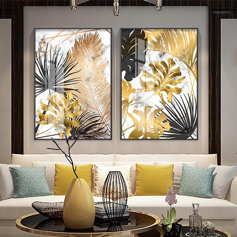 

Nordic plants Golden leaf canvas painting posters and print wall art pictures for living room bedroom dinning room modern decor1
