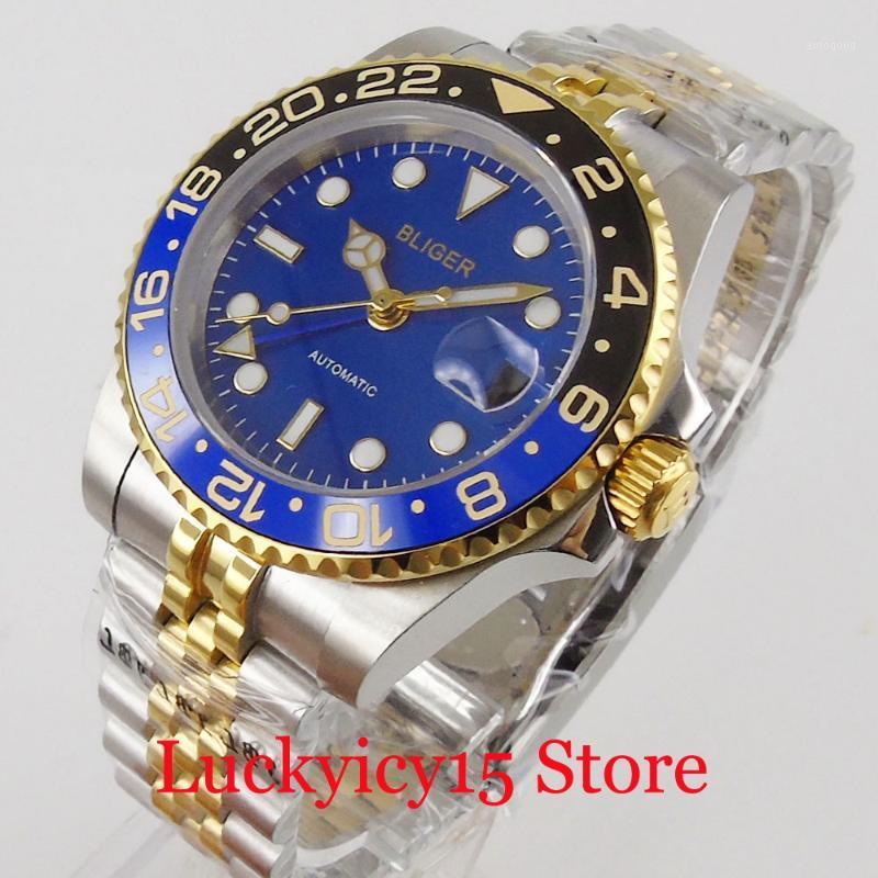 

Wristwatches BLIGER Brand Gold Coated Automatic Men Watch GMT Hand Jubilee Band Rotating Bezel Sapphire Glass1, Bliger logo