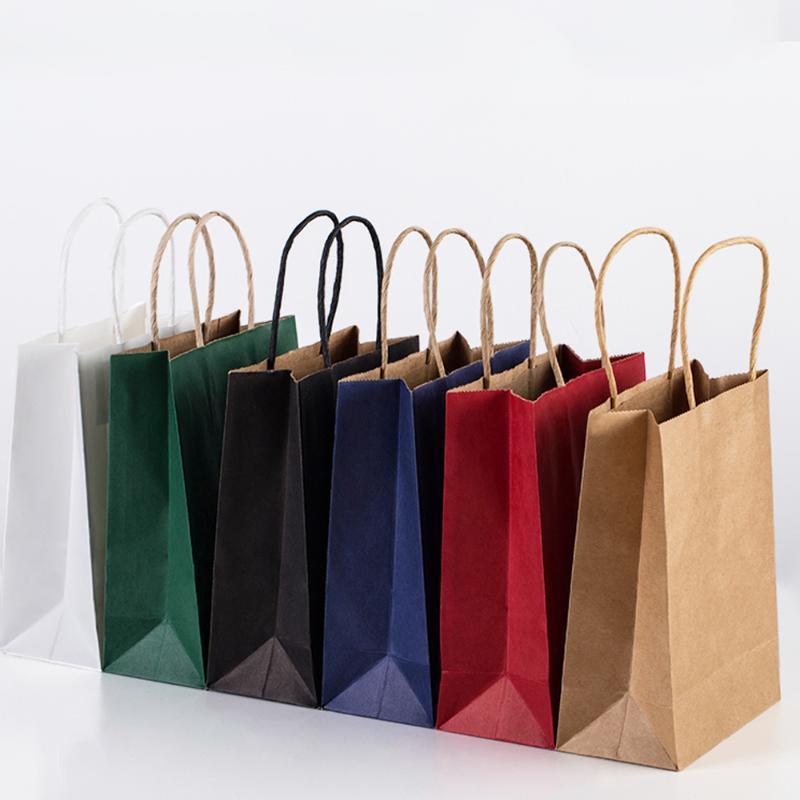 

30PCS multicolor 4 size kraft paper bag with handle, used for wedding party fashionable clothes gift shopping bag storage1