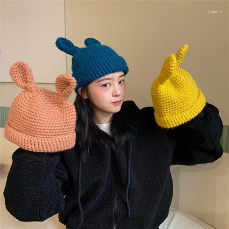 

Ear Knitted Hat Wool Hat Female Autumn Winter Korean Version Sweet And Lovely Fashion Melon Skin New Arrival1, Black
