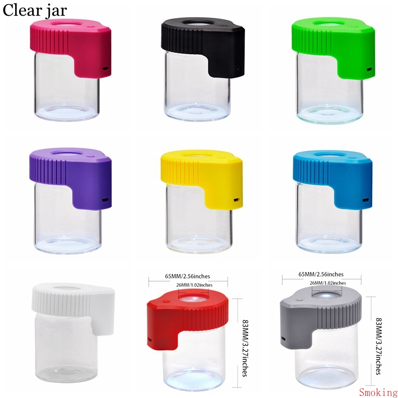 

Led Light Glow Jar Dry Herb Tobacco Container Storage Bottle With Magnifier One Hitter Medicine Seal Cigarette Can Pill Case Glass Dab Wax 155ml