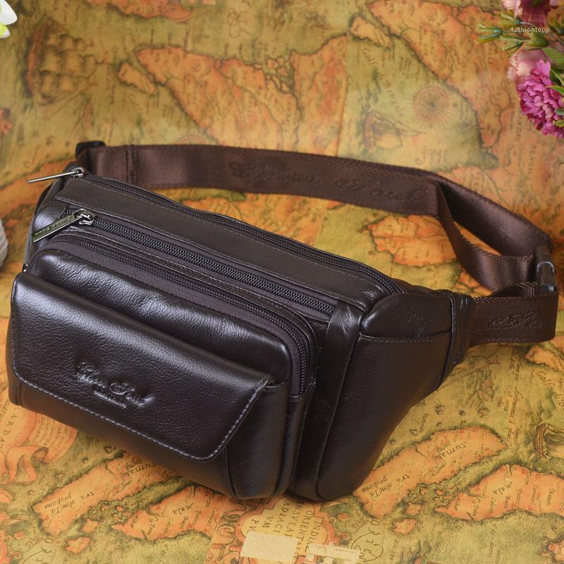 

CHEER SOUL Genuine Leather Women Bags Multi-functional Chest Bag Large Capacity Male Leisure Cowhide Multi-layer Retro Waist Bag1, Black