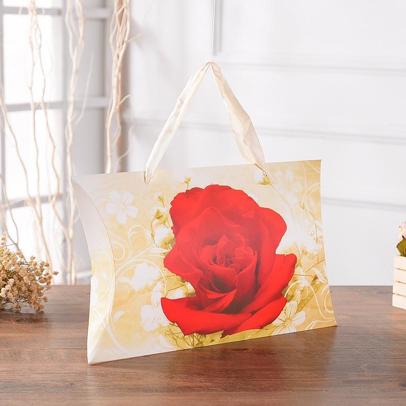 

100pcs/lot Large Rose pattern Handbag Kraft Paper Pillow Style Bag Handkerchief Silk Scarf Packing Boxes Gift Wrap Bag1