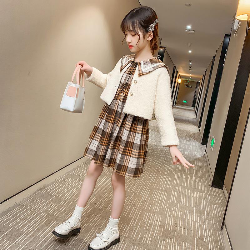 

Fashion Spring Autumn Warm Girls Suit Cotton Coat+ Dress 2Pcs/Sets Teenage Children's School Clothing Kids Party High Quality, Pants