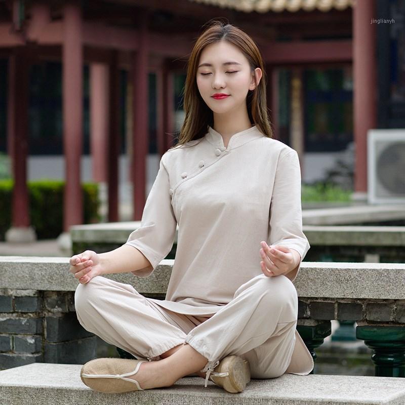 

Meditation Kungfu Tai Chi Uniform Women Yoga Set Cotton Linen Loose Casual Fitness Outfit Workout Set Activewear Sweatshirt+pant1, Purple