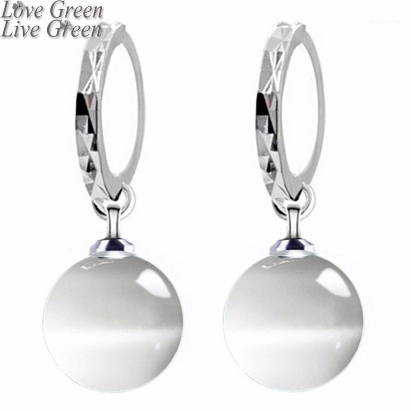 

new arrival shine natural moon light stone cat eye lady women silver plated float drop earrings fashion Jewelry 803111