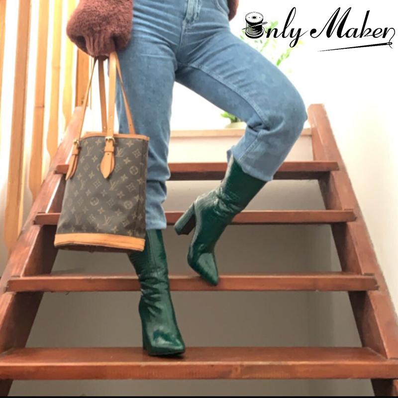 

Onlymaker Women's Mid-claf Alligator Skin Pointed-toe Chunky Heel Boots Fashion Colored Zipper Winter Bootie Block Heel Costume, P90888e