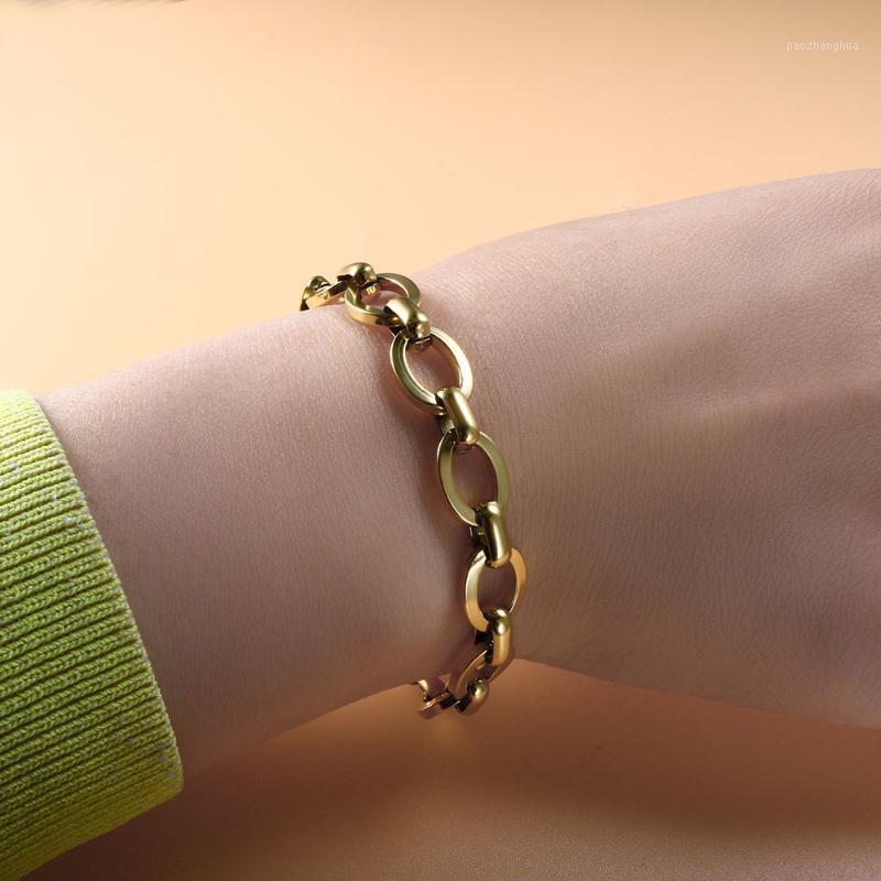 

Punk Stainless Steel Link Chain Bracelets For Women Men Gold Color Charm Boho Thick Bracelet Bangles Fashion Jewelry Gifts Link,, Black