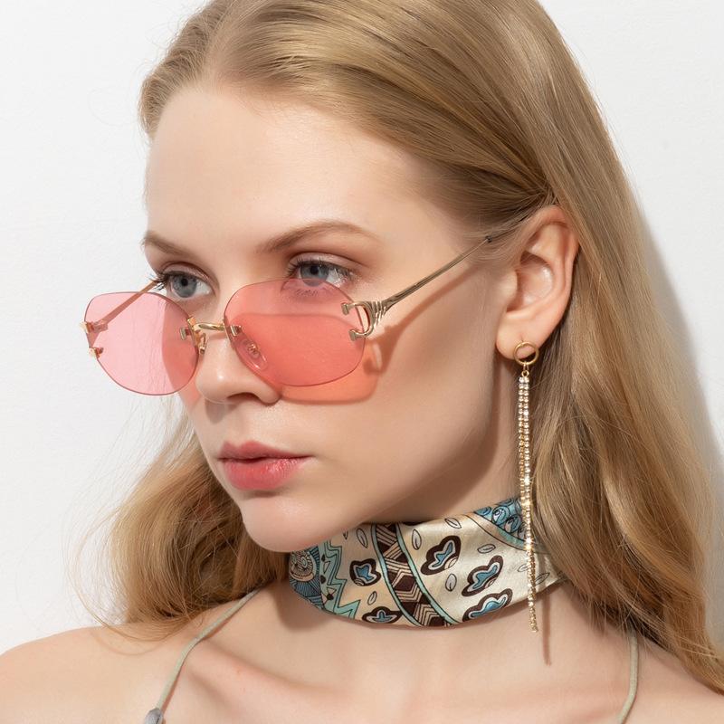 

BAC CLA Rimless Oval Sunglasses Women Square Candy Color Frameless Green Gold Male Sun Glasses Colored Metal 2021 Summer