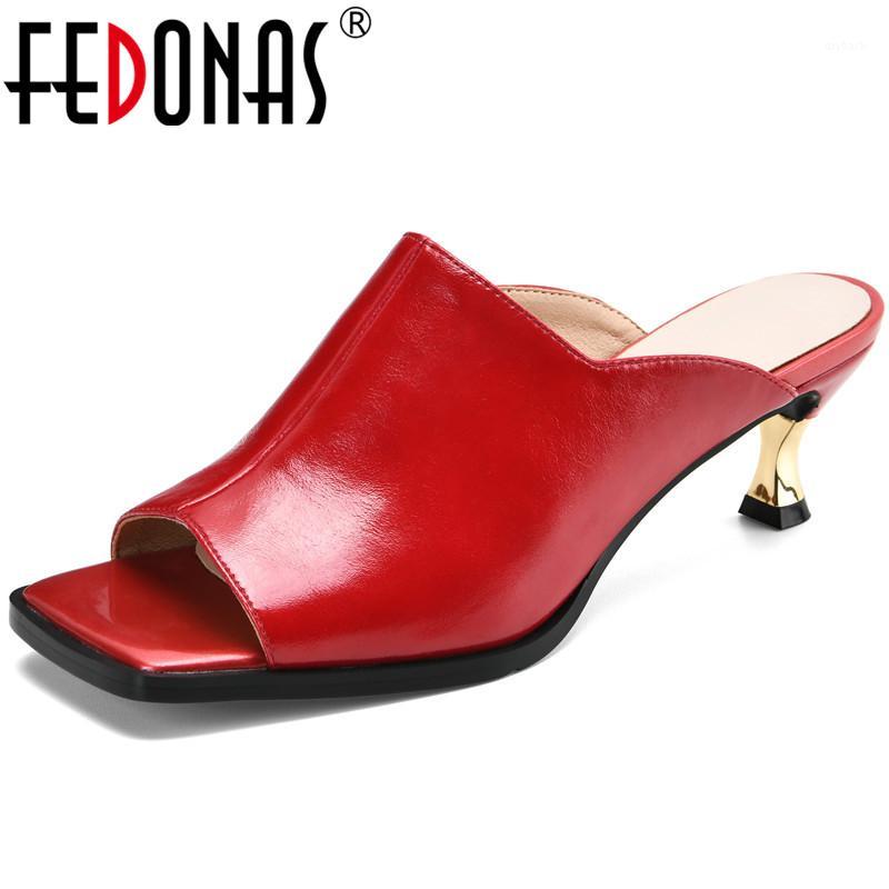 

FEDONAS Sexy Red Genuien Leather Sandals For Girls Peep Toe Fashion High Heels Pumps 2020 Summer New Wedding Basic Shoes Woman1