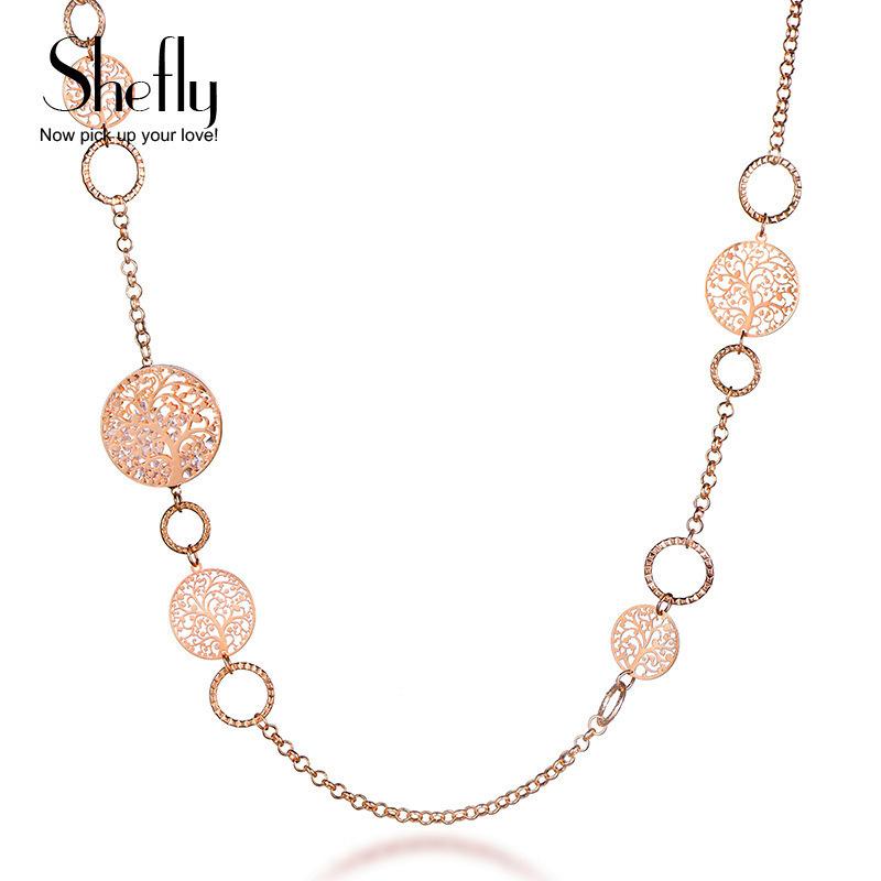 

Rose Gold Color Long Necklaces For Women Sweater Chain Tree Of Life Necklace Luxury Charms Fashion Jewelry Wedding Gift 2020