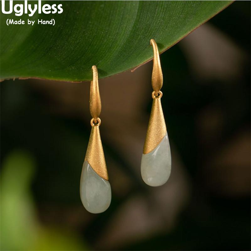 

Dangle & Chandelier Uglyless Elegant Women Water Drop Emerald Earrings For 925 Silver Magnolia Floral Brincos Bijoux Gold