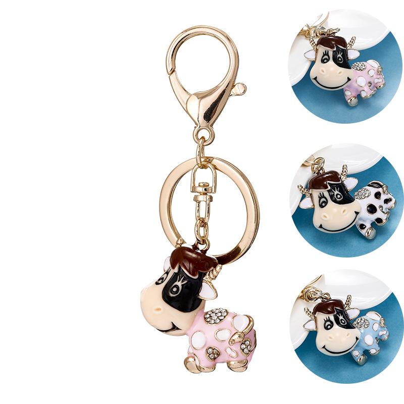 

Keychains Crystal Milk Cow Key Ring Cute Zodiac Cattle Car Keychain Animal Metal Pendant Small Gift Ornament
