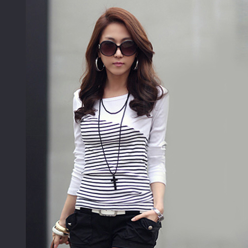 

T Shirt Women Clothes Striped Tshirt Long Sleeve Tops Womens Clothing T-Shirts Cotton Casual Tee Shirt Femme Poleras Mujer 201125, Tshirt white