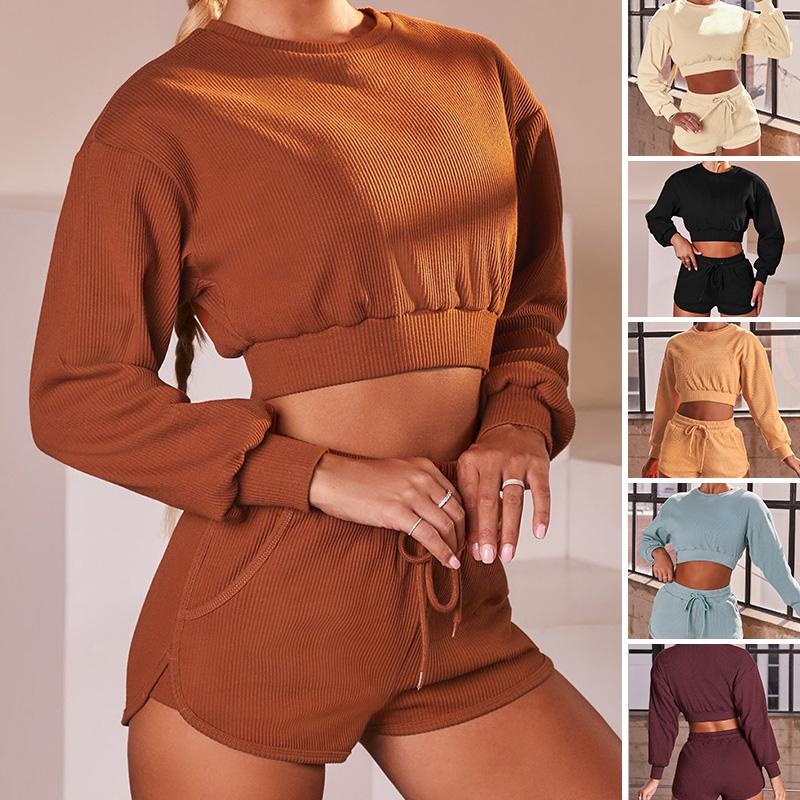 

2 Piece Gym Workout Set For Running Loose Casual Sport Suit Tracksuit Women Autumn Exercise Training Set Shorts Sportwear Female, Orange yellow