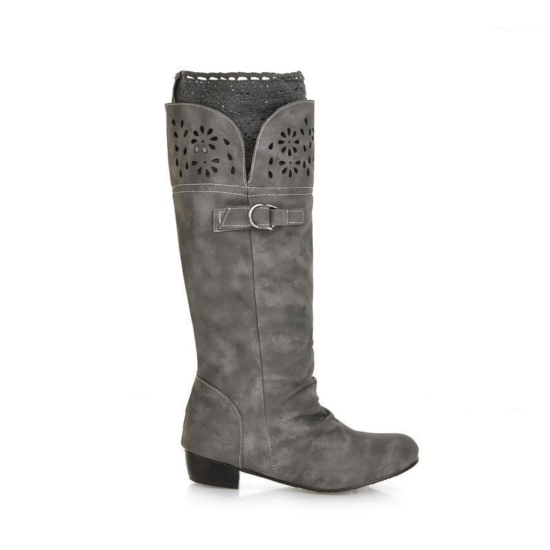 

Shoes Lady Boots Flat Heel Winter Footwear Round Toe Mid Calf Low Rubber Autumn Large Size 2020 Over-the-Knee Solid1