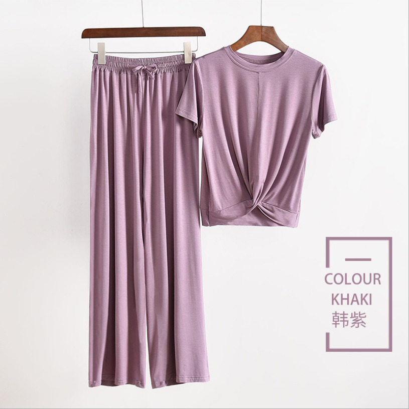 

2021 2pcs Modal Pyjamas Women's Ensemble Short Sleeves Spring Pajamas New Fall Home Loose Clothes Long Pant Sleep Suit Y81E, Iron gray