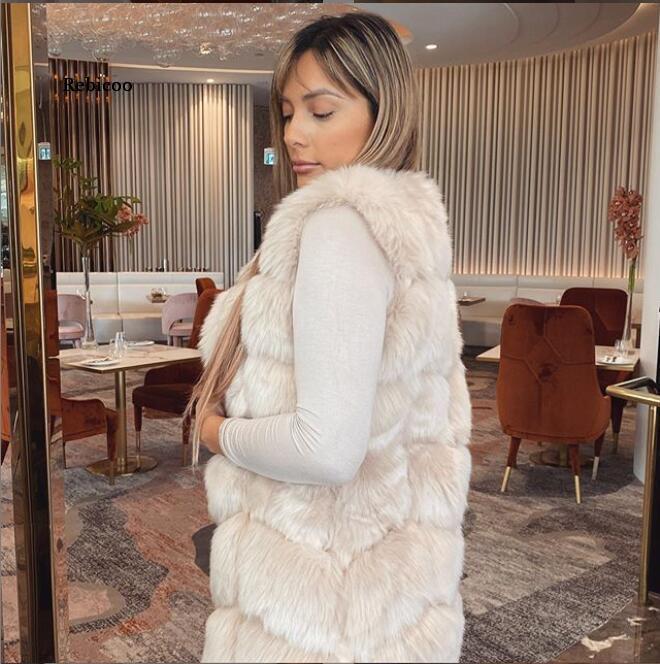

Faux Sliver Fur Vest Women Winter Fashion Medium Long Artifical Fur Vests Woman Warm Fake Coats Female Ladies, 7-section red
