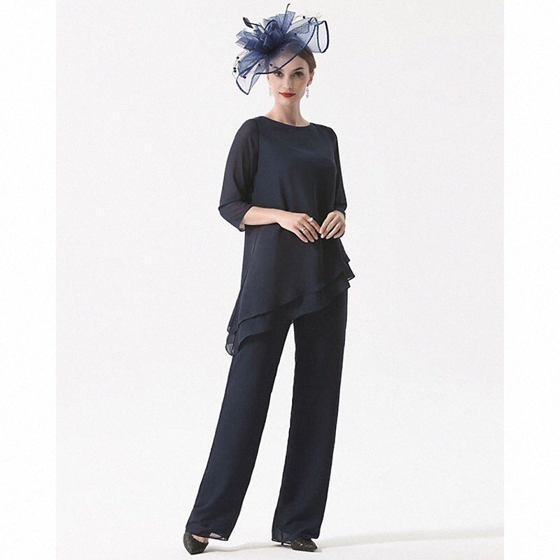 Pantsuit / Combinaison Mère de la mariée Robe Plus Taille Élégante Bijou Coulée Plancher longueur Durée de mousseline 3/4 longueur de longueur av