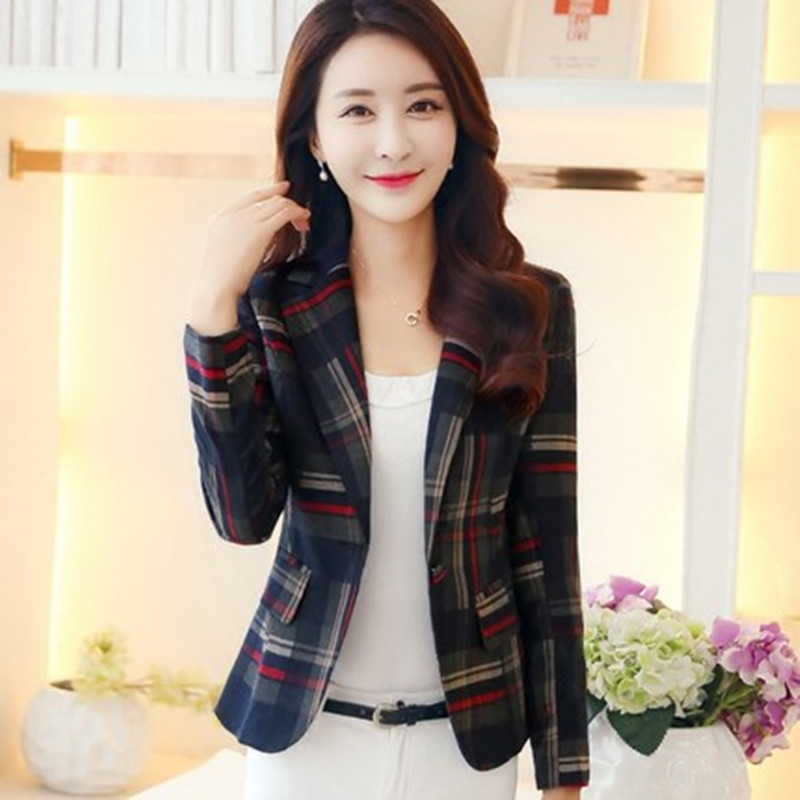 

Spring New 2020 Short Jacket of Women Thin Saist Plaid Small Korean Women's Suit Long Sleeveless Shirt Jdnm, Blue grid