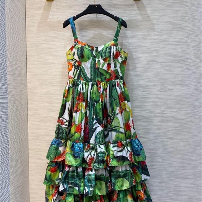 

2021 Fashion Summer New Women Strap Flowerless Copy Empire Ruffles Dressed Midi Green Populars Rdah