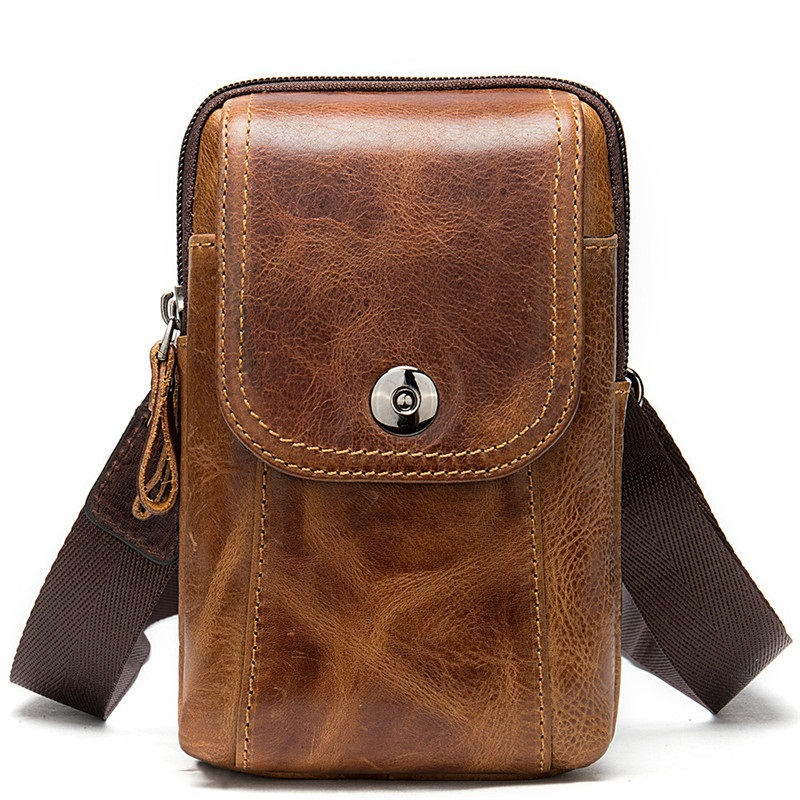 

2020 Men Mode Vintage From the Leather Abase Telephone Genuine Belt Package Masculine Mini Shoulder Lazer Sling Bag Small Mfcy, Coffee