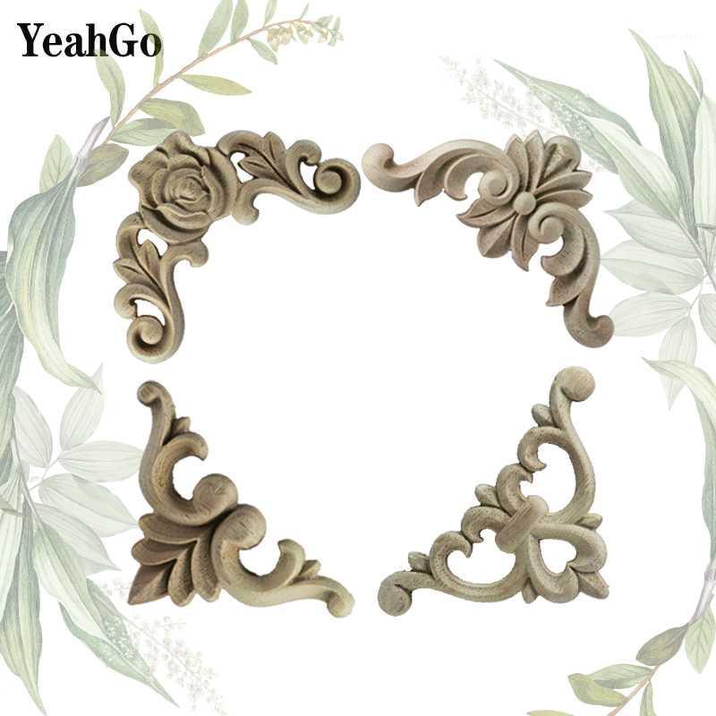 

YeahGo European-style carved decoration solid wood corner flower wood carving applique Furniture decorative decals accessories1