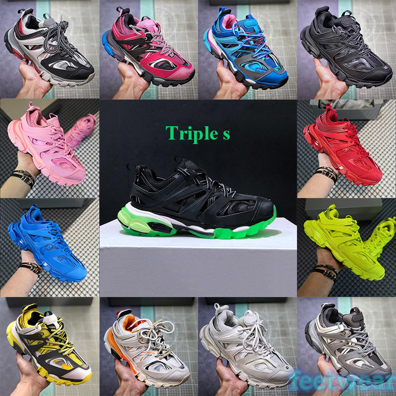 

New Triple s 3.0 platform Sneakers Men Women Paris height increase green white blue glow in the dark white black running trainers, 9.pink