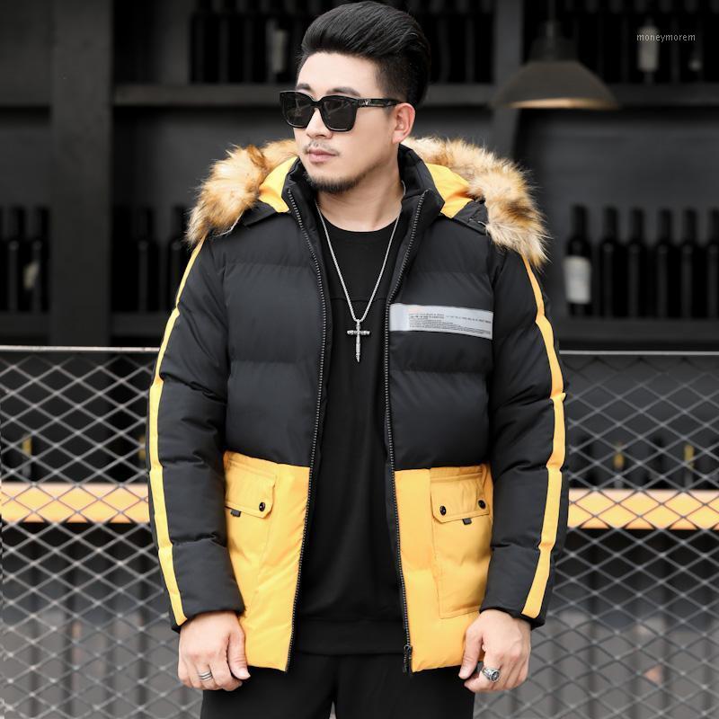 

Winter Ins Oversize Men's Jacket Cotton Padded Fur Collar Hooded Jacket Zipper Coat Outer Streetwear Thicken Warm Parka -8XL1, Beige