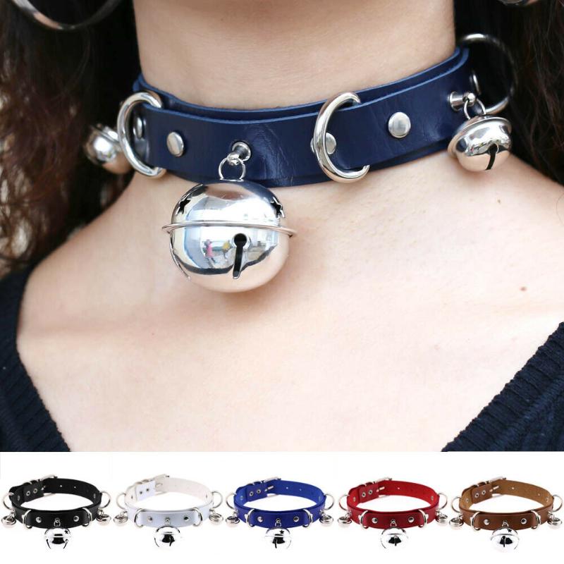 

Hip Womens Sexy Punk Goth Leather Collar PU Leather Buckle Bell Collar Choker Necklace