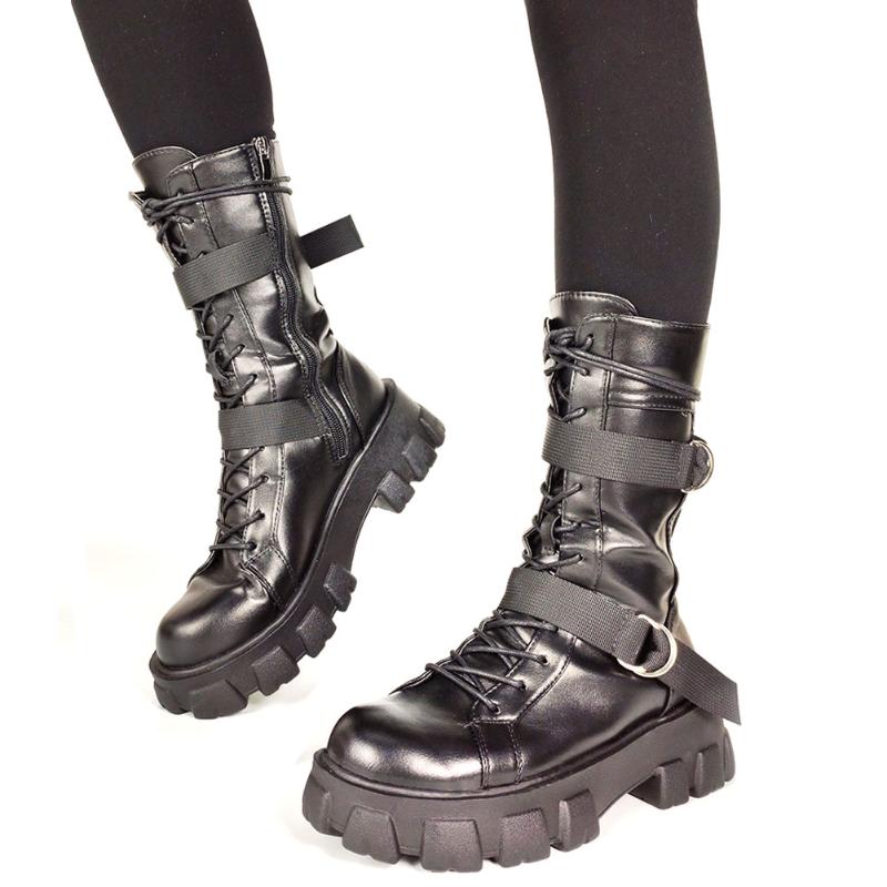 

Brand New 2021 Gothic Style Cosplay Motorcycles Boots Female Platform Leisure Cosy Chunky Heels Women Shoes, Black