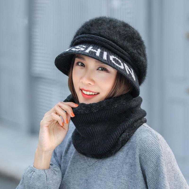 

Beanie/Skull Caps Autumn Winter Fluffy Beanies Hats Women Baseball Fashion Letters Knitted Warm Skullies Casual Windproof With Scarf, Pink