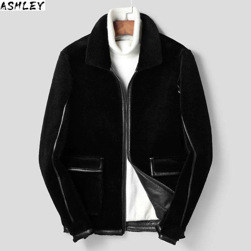 

Fur Short Real Coat Men Sheep Shearing 200% Wool Jacket Autumn Winter Warm Mens Fur Coats Veste Hiver F-JSJ-2820 KJ2426, Black