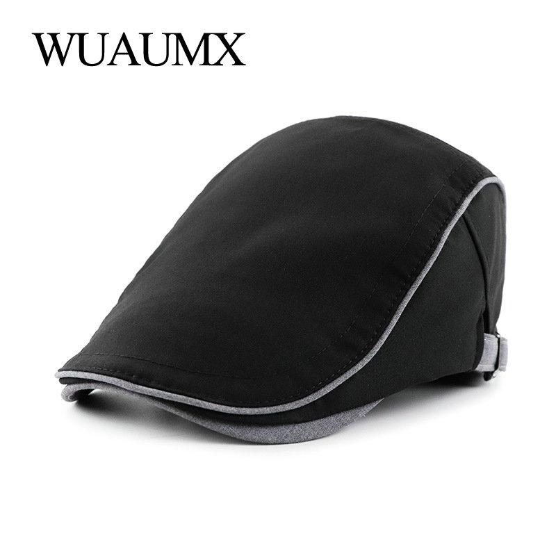

Wuaumx Englad Style Spring Autumn Men's Beret Hats Simple Forward cap Solid Vintage Beret Cap Casual Flat Peaked Cabbie, Dark blue