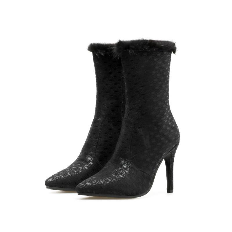 

2020 New Woman's High Heels boots Pu Shoes woman Solid color Pointed Side zipper fashion Women's Winter boots Size 35-40, Black