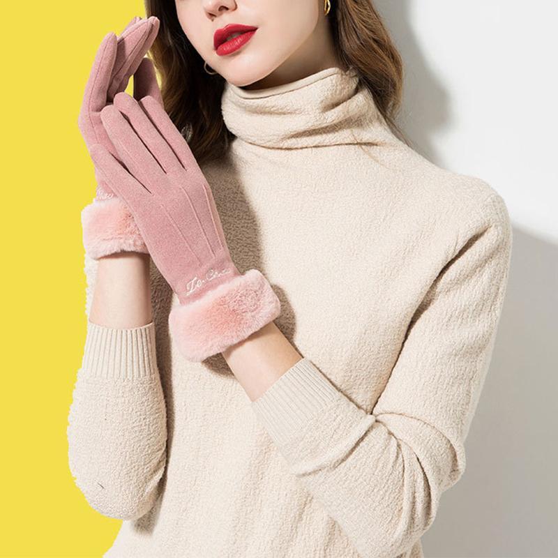 

Sale Winter Driving Gloves French Romantic Style Plush Wrist Warm Cashmere Thick Women Mittens Five Fingers Touch Screen Gloves1