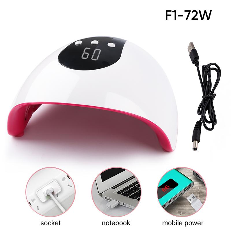 

72w Professional UV LED Nail Lamp Light Uv Nail Light With 3 Timer Setting Dryer Gel Polish Curing Gel Led Dryer 24pcs, Usb white