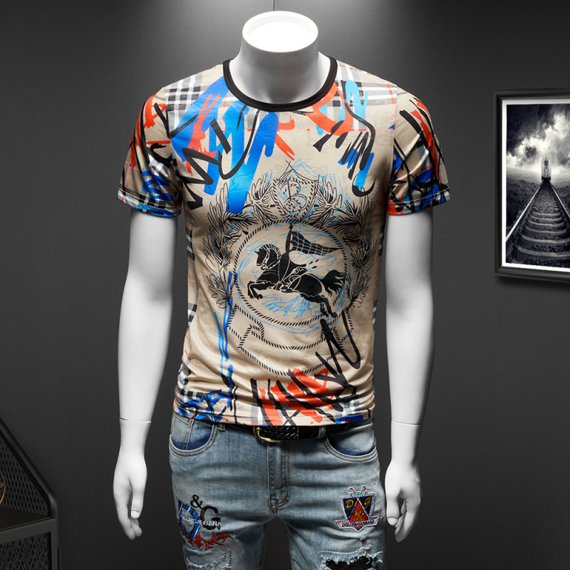 

2021 New High Quality Summer t Shirt Short Sleeve Breathable Tee Tops Fashion Print Casual T-shirt Brand Clothing Men Plus Size 7xl 1emj, Khaki