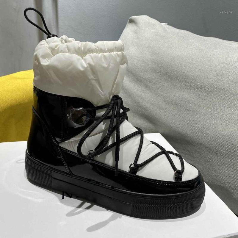 

Winter Women Snow Boots Lace Up Round Toe Flat Warm Black Ladies Shoes Patent Leather High Quality Botas Mujer 2020 Luxury1, As pics