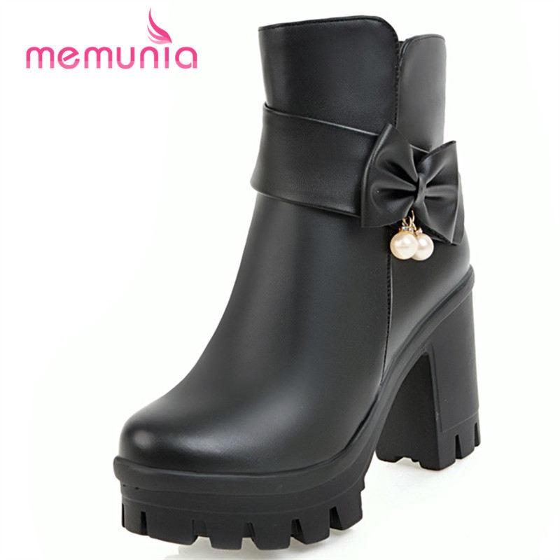 

MEMUNIA new arrive 2020 sexy super high heel boots autumn winter ankle boots for women high quality pu leather size 33-44, Black