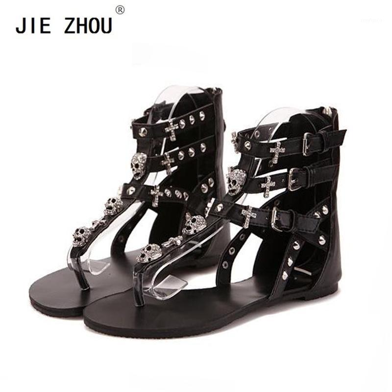 

2020 Summer Gladiator Sandals Roman Style Fashion Cross Skull Flip Flops Women Flat Sandals zapatos de mujer1, White