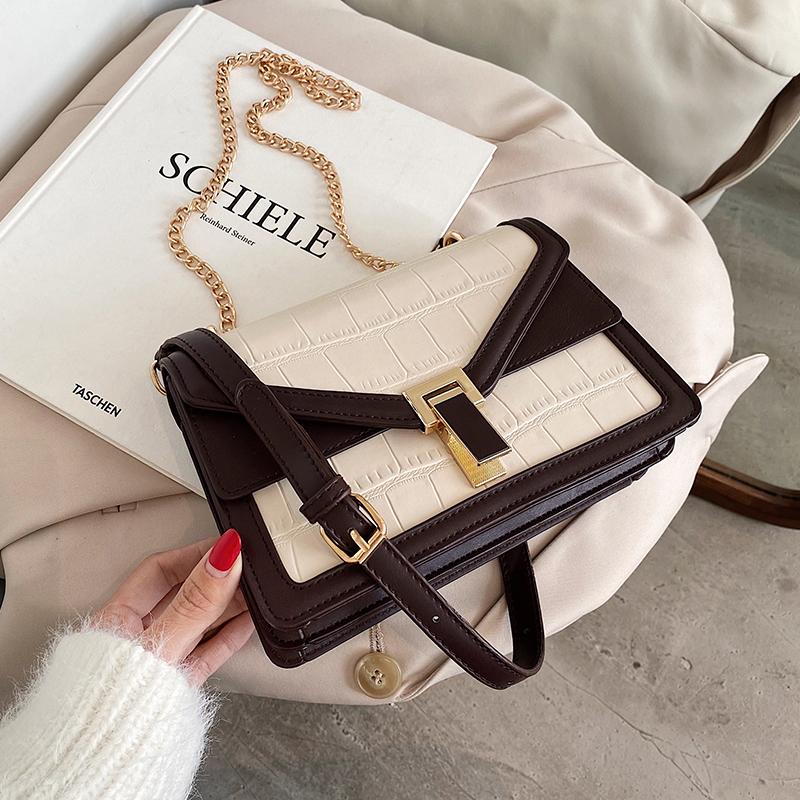 

HOT Unique Design High-end Handbag Autumn/winter New Fashion Chain Shoulder Bag Wild Crossbody Hit Color Square Bag Width: 21cm, Black